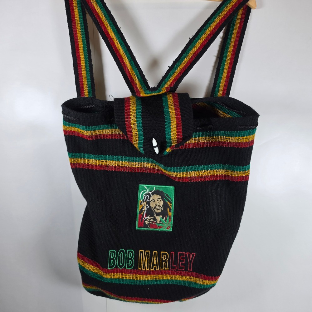 Bob‎ Marley Rasta Striped Woven Backpack Black Red Yellow Green Festival Bag